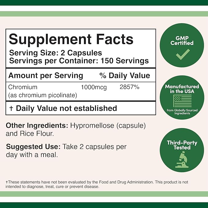 Chromium Picolinate 1000mcg for Healthy Weight Management (High Absorption and Bioavailability) (300 Vegan Safe Capsules, Non-GMO, Gluten Free) by Double Wood Supplements