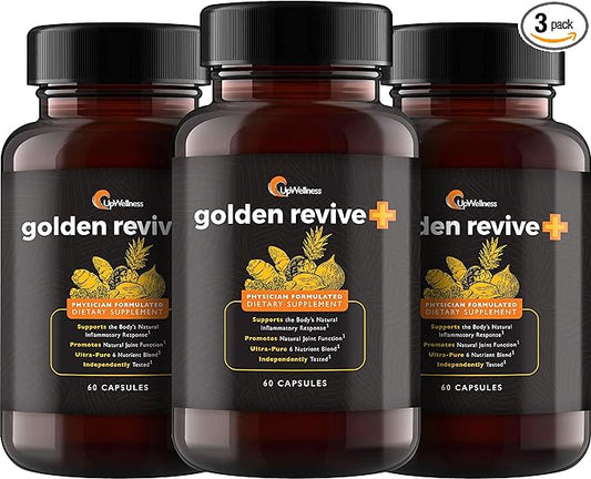 Golden Revive + Joint Support Supplement Featuring Turmeric with Black Pepper, Quercetin, and Magnesium- Turmeric Black Pepper Supplement - 6 Active Ingredients - 60 Capsules, 3 Pack