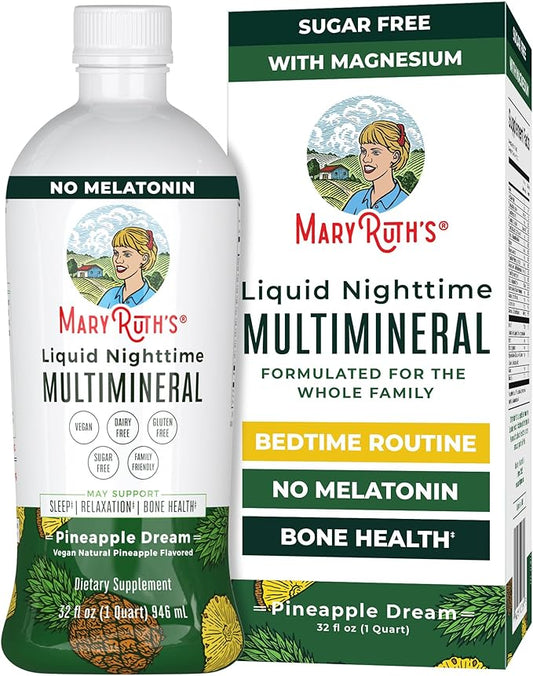 MaryRuth's Liquid Nighttime Multimineral | NO Melatonin | Bedtime Routine | Magnesium Citrate | Calcium | Zinc | Vitamin D3| Available in 4 Flavors | Vegan | Sugar Free | Gluten Free | 32 Oz