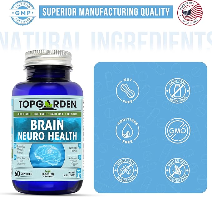 Brain Neuro Health - Focus, Memory & Clarity Assistance. Clinically Tested Nootropics Formula for Cognitive Enhancement. Boost Your Body and Mind!