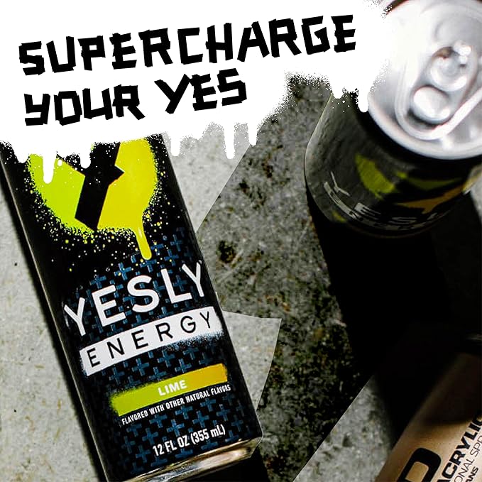 Yesly Energy Drink, Lime, Naturally Flavored Sparkling Energy Water With Electrolytes, Magnesium, Potassium, Vitamin C, B6 & B12, Natural Caffeine From Green Tea, Zero Sugar, 12 Fl Oz Cans, 12 Pack