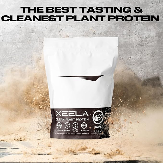 XEELA Plant Based Vegan Protein Powder - Independently Tested - 25g High Protein, Pea Protein for Men & Women - Vitamins & Minerals, Non GMO, Dairy & Gluten Free, LowCarb & LowFat (Java Chip)