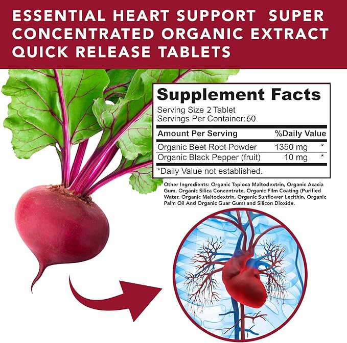 USDA Plant.O Premium Organic Beet Root Tablets [1350mg Beets Powder] with Black Pepper for Extra Absorption - Nitric Oxide Supplement