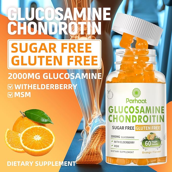 Glucosamine Chondroitin Gummies with MSM & Elderberry Extra Strength - Joint Support, Antioxidant Immune Support Supplement for Adults, Men & Women.Orange