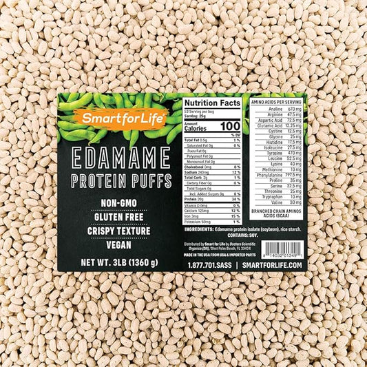 Smart for Life Soy Protein Puffs from Edamame - High Protein Zero Sugar Soy Protein Isolate Puffs - 20 Grams Protein Snacks - Non-GMO, Gluten-Free - 3 Pound Box - 53 Servings - Soy Puffs…