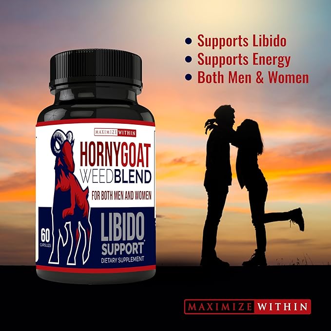 Horny Goat Weed Blend with Maca & Tribulus Terrestris Extract, Naturally Supports Libido and Energy for Men & Women, 1000mg Epimedium with Icariins, Veggie Capsules