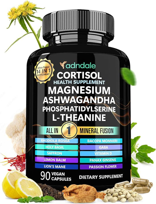 Cortisol Supplements for Women. Cortisol Manager 14-in-1 Ashwagandha Supplement with Magnesium Glycinate, L-Theanine & More. Support Stress Management & Stamina. 90 Capsules.