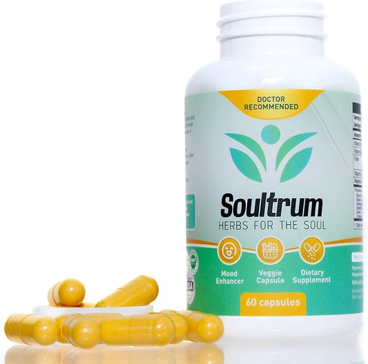 Mood Support Supplement - Daily Herbal Happiness, Energy and Focus Formula with Saffron, Omega 3 Fatty Acids, Turmeric, Rhodiola Rosea, Probiotics, L-Theanine, Magnesium and Ashwagandha - 60 Capsules