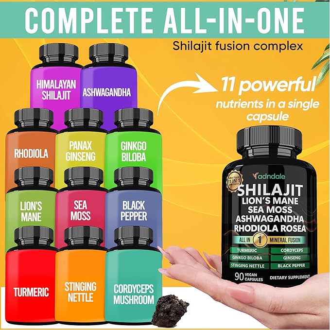 Shilajit Ultra Force 11-in-1. Pure Himalayan Organic Shilajit for Men and Women Capsules with Sea Moss Ashwagandha Rhodiola Rosea Lion’s Mane. 90 Count