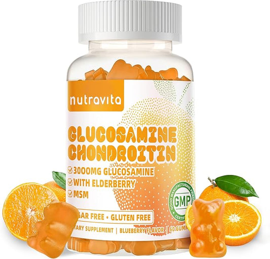 Glucosamine Chondroitin Gummies with MSM & Elderberry Extra Strength - Joint Support, Antioxidant Immune Support Supplement for Adults, Men & Women.60 Orange Chews