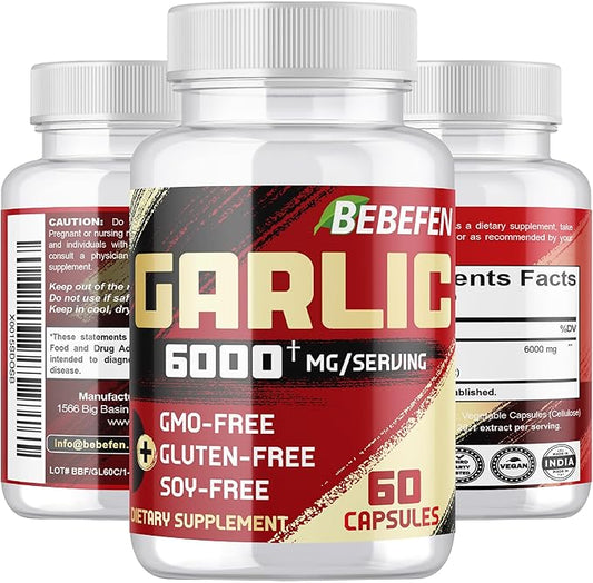 BEBEFEN Garlic Supplements - Garlic Extract Capsules for Digestive System, Immune Health & Overall Well-Being - Vegetarian, Non-GMO