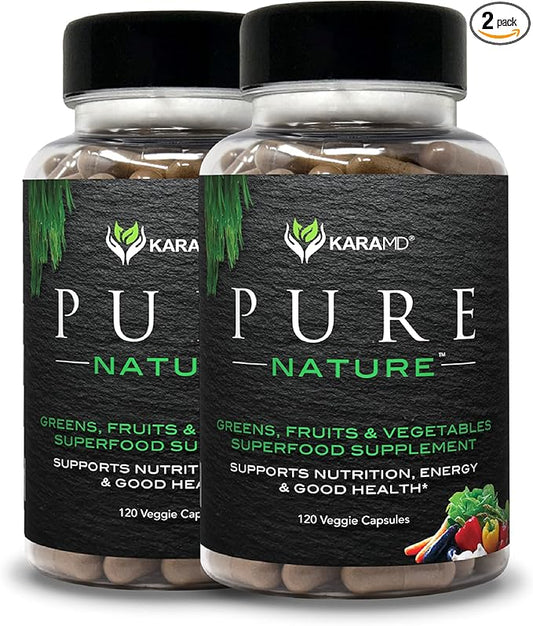 KaraMD Pure Nature | Greens, Fruit and Veggies Supplement | Vitamins, Fiber & Antioxidants | 20 Fruits and Vegetables Supplements for Energy & Digestion | Gluten Free & Vegan Friendly (2 Pack)