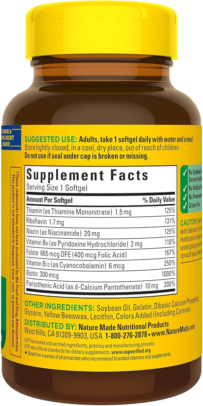 Nature Made Super B Energy Complex, Dietary Supplement for Brain Cell Function Support, 60 Softgels, 60 Day Supply