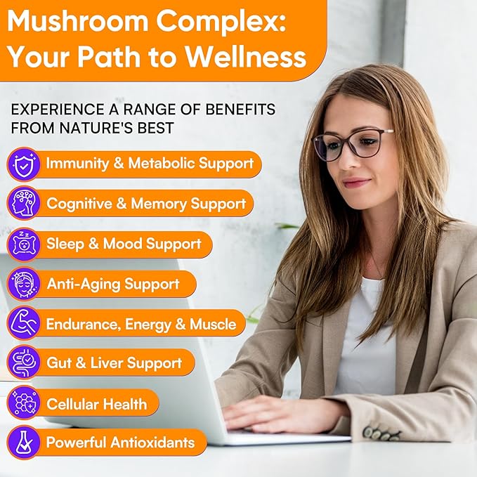 Mushroom Gummies for Adults 4000mg, Brain Supplements for Memory and Focus, 26 in 1 Mushroom Supplement Complex with Ashwagandha & Lion's Mane, Turkey Tail, Reishi, Cordyceps, Organic, 120 Count