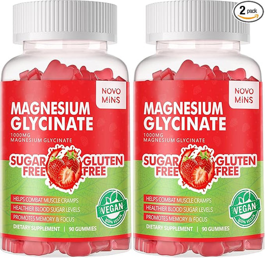 180 CT Magnesium Glycinate Gummies - Sugar Free Magnesium Potassium Supplement with Vitamin D, B6, CoQ10 for Calm Md Support - 180 Strawberry Gummies.