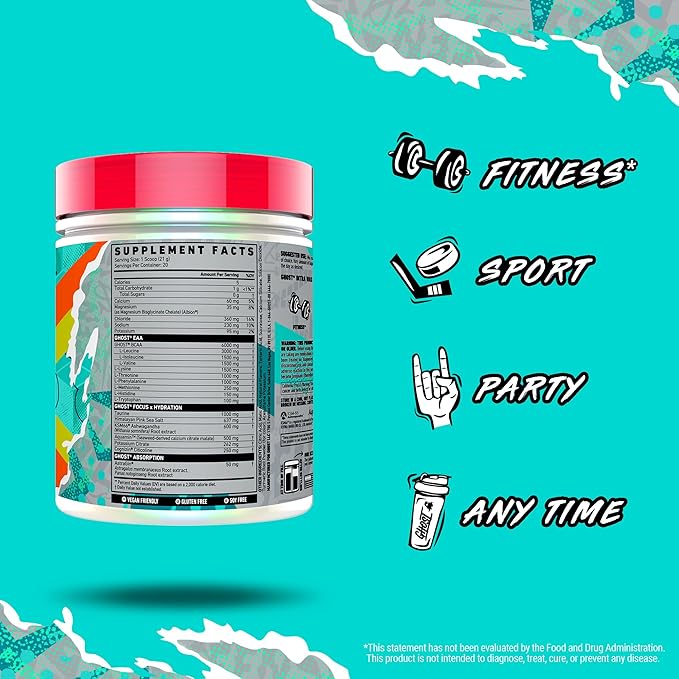 GHOST Intra Workout Powder, Lemon Lime - BCAAs, & EAAs, Nootropics & Hydration - Essential & Branch Chain Amino Acids Supports Muscle Recovery, Energy & Focus - Pre, Intra & Post Workout Powders