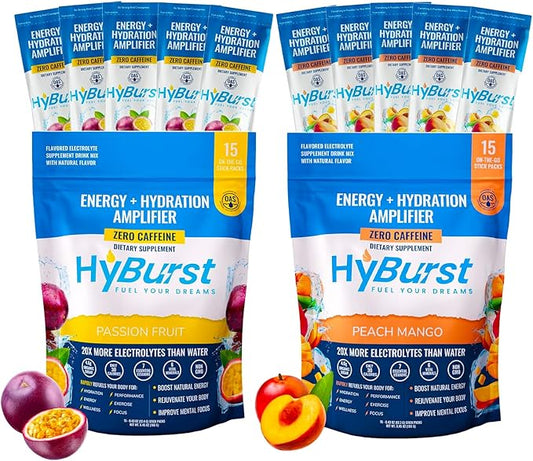 Multivitamin Electrolyte Drink Mix 30-Pack, Hydration + Nutrients | 100mg l-theanine | Passion Fruit & Peach Mango