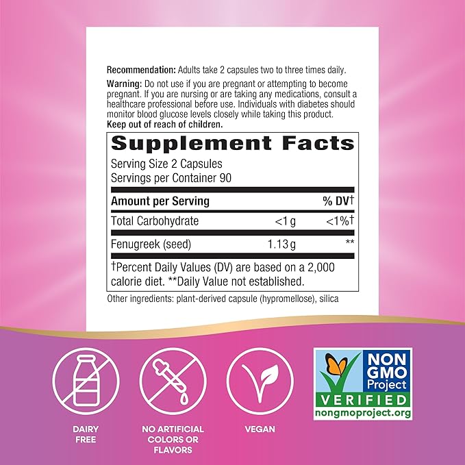 Nature's Way Fenugreek Seed, Traditional Lactation/Breastfeeding Support*, Non-GMO Project Verified, Vegan, 180 Capsules