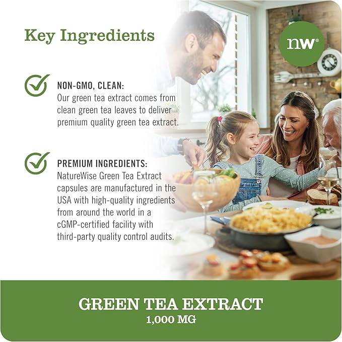 NatureWise Green Tea Extract Capsules 1000 mg - 50% EGCG & 98% Polyphenols - Extra Strength Antioxidants for Heart Health and Energy - Vegan, Gluten Free, Non-GMO - 90 Count[45-Day Supply]