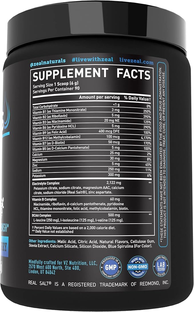 Enhanced Electrolyte Powder (Blue Raspberry | 90ct.) w/ 0 Sugar +BCAAs +B-Vitamins Electrolyte Supplement w Potassium Zinc & Magnesium for Hydration - Keto Electrolytes