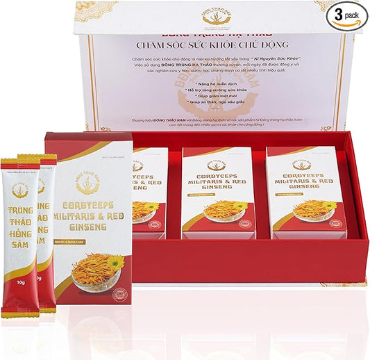 Dong Thao NAM - Organic Red Ginseng and Cordyceps Powder, 6 in 1 Herbal Extract, Increases Alertness, Increases Energy and Reduces Fatigue, Caffeine Free, Pack of 30