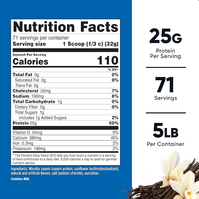 Nutricost Casein Protein Powder 5lb Vanilla - Micellar Casein, Gluten Free, Non-GMO