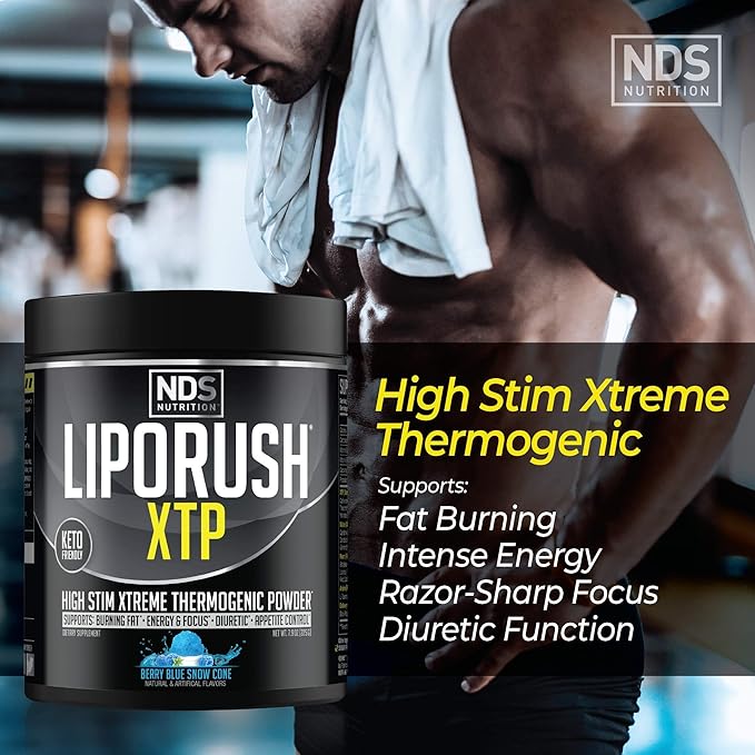 NDS Nutrition XTP Thermogenic Fat Burner with L-Carnitine - Energy, Focus, and Appetite Control - Extreme Thermogenic Fat Burning Powder Weight Loss - Blue Berry Snow Cone (45 Servings)