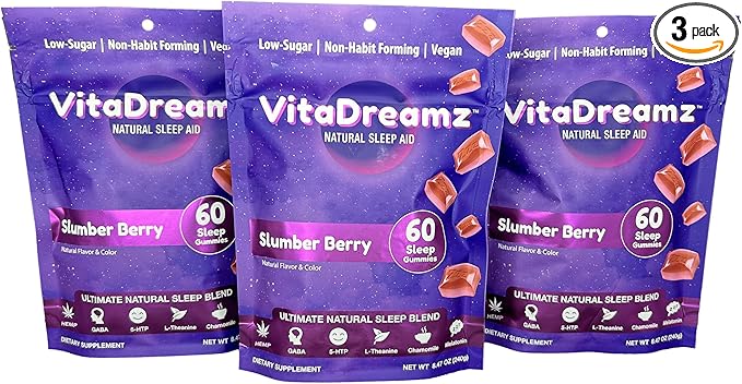 Melatonin Gummies for Sleep - Natural Sleep Aid Supplement with L-Theanine & GABA - SleepEZ Pillowz 60 Count (Pack of 3)