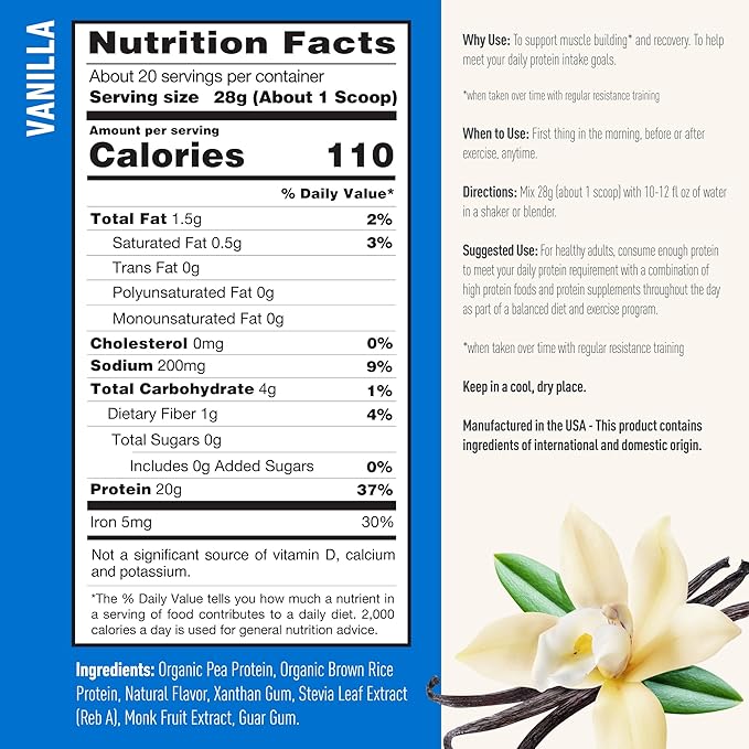 Isopure Plant-Based Protein Powder, Lactose Free, Gluten Free, With Iron, Vanilla, 20g Plant Protein Per Serving, 1.23 Lbs, 20 Servings