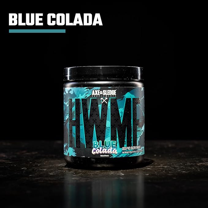 Axe & Sledge HWMF Pre-Workout Powder - 20/40 Servings - Caffeine, L-Citrulline, Betaine (20/40 Servings, Blue Colada)