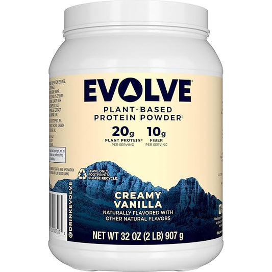 Evolve Plant Based Protein Powder, Vanilla Bean, 20g Vegan Protein, Dairy Free, No Artificial Flavors, Non-GMO, 10g Fiber, Amazon Exclusive, 2 Pound (Packaging May Vary)