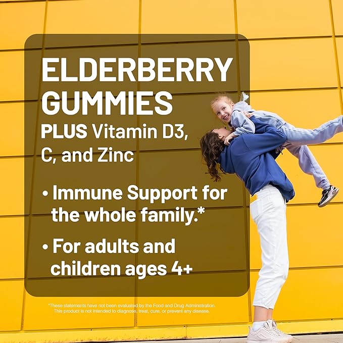 NatureWise Sambucus Elderberry Gummies - Immune Support Supplement for Kids Ages 4+ & Adults with Vitamin C, D3, Zinc - Elderberries Equivalent to 3520mg - Vegan, Non-GMO - 60 Count[30-Day Supply]