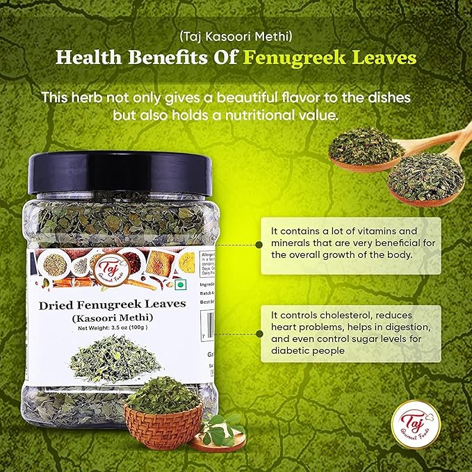 TAJ Kasoori Methi, Dried Fenugreek Leaves Pouch | 1 Pound Bulk Pack