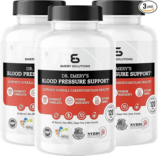 Dr Emery's Blood Pressure Support Supplement with Magnesium, Zinc, Vitamin D3, & Potassium, Vegan-Approved, Sugar-Free, Formulated by Clinical Pharmacist, 360 Capsules, 90 Day Supply