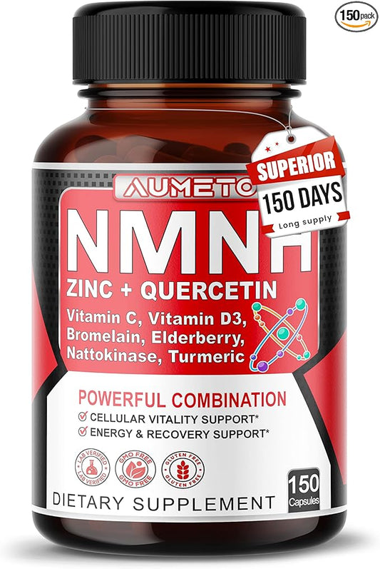 NMNH 600 mg with Zinc, Quercetin, Vitamin D3, Elderberry & Nattokinase – Daily Cellular Wellness & Healthy Aging Support – 150 Capsules – Made in USA