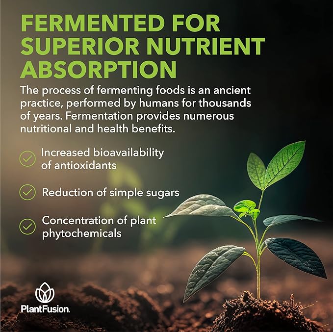 PlantFusion Alkalizing Super Greens Powder - Fermented Greens Superfood Powder Blend with Digestive Enzymes Probiotics & Prebiotic Fiber - Organic, Non-GMO, Vegan, Gluten-Free - 8.46 oz 30 Servings