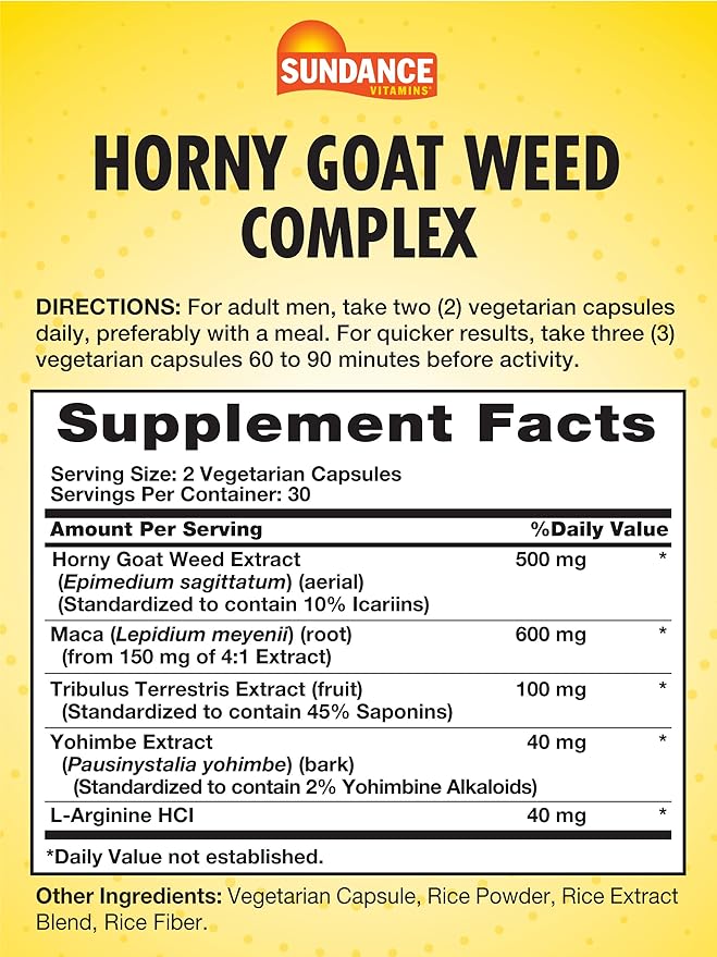 Sundance Horny Goat Weed Complex | 60 Capsules | with Maca, Tribulus Terrestris, and L-Arginine | Vegetarian, Non-GMO & Gluten Free Supplement