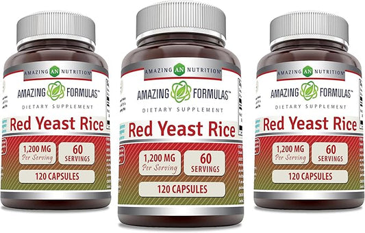 Amazing Formulas Red Yeast Rice 1200mg Per Serving Capsules Supplement | Non-GMO | Gluten Free | Made in USA (120 Count | 3 Pack)
