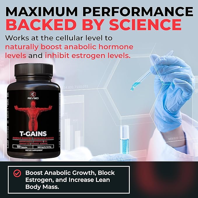 Anabolic Booster & Muscle Builder for Men, Total GAINS Muscle Growth & Estrogen Blocker, Ashwagandha, Shilajit, Fadogia, Tongkat Ali for Stamina, Energy & Strength, HGH Supplements for Men, 120 Count