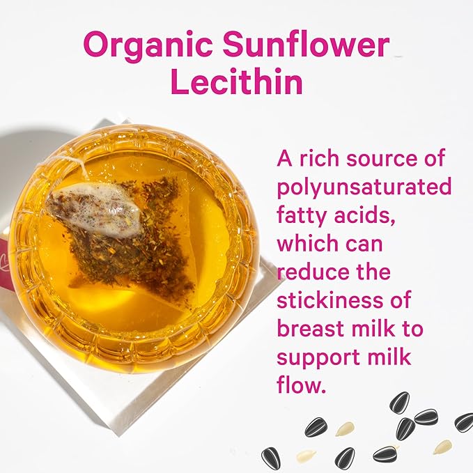 Pink Stork Sunflower Lecithin Lactation Tea, Clogged Milk Duct Support Tea with Fenugreek for Breast Milk Flow, Breastfeeding & Pumping Essentials - Vanilla Orange, 15 Sachets