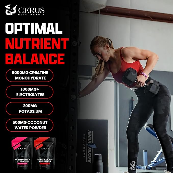 Cerus Performance - Performance Hydration Electrolyte Powder – Watermelon Flavor, 5g Creatine Monohydrate, 500mg Coconut Water Powder – Supports Endurance, Muscle Recovery & Keto 30 Servings