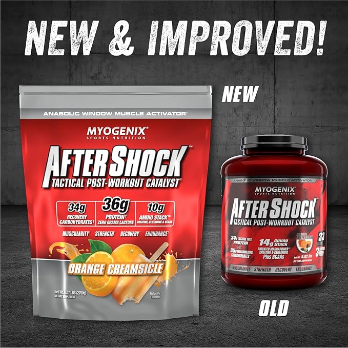 Myogenix Aftershock Post Workout, Muscle Growth Whey Protein Powder | Anabolic Whey Protein and Mass Building Carbohydrates | Amino Stack Creatine and Glutamine Plus BCAAs | Orange Creamsicle 6 LBS