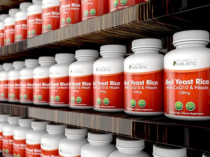 Red Yeast Rice 1200mg with CoQ10 Supplement & Flush Free Niacin 120 Extra Strength Vegetarian Capsules – Advanced Healthy Heart Formula - Non-Irradiated, Citrinin Free