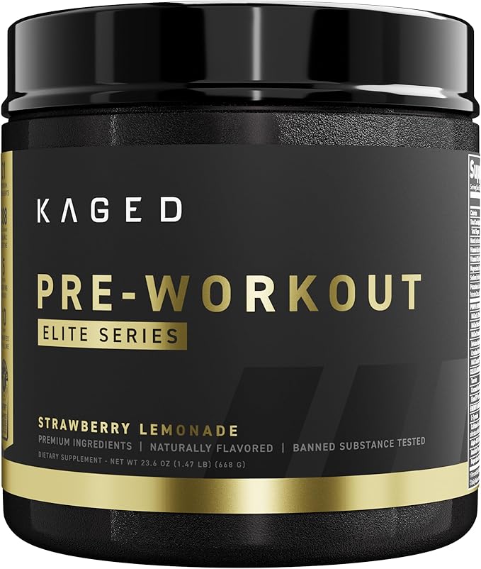 Kaged High Stimulant Pre Workout Powder | Strawberry Lemonade | Pre-Kaged Elite | L-Citrulline | Creatine | Beta Alanine | 388mg Caffeine | Nitric Oxide Booster | 20 Servings