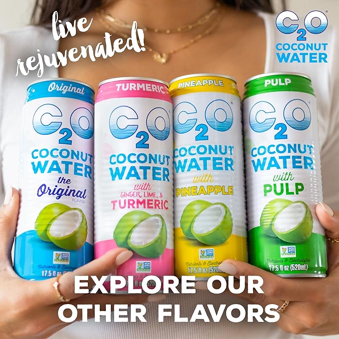 C2O - Coconut Water with Pineapple (12 Pack) - Made with Fresh Coconut Water - Plant Based - Non GMO - Canned Water - Natural Hydration, Essential Electrolytes, & Potassium - 12 Cans, 17.5 FL OZ
