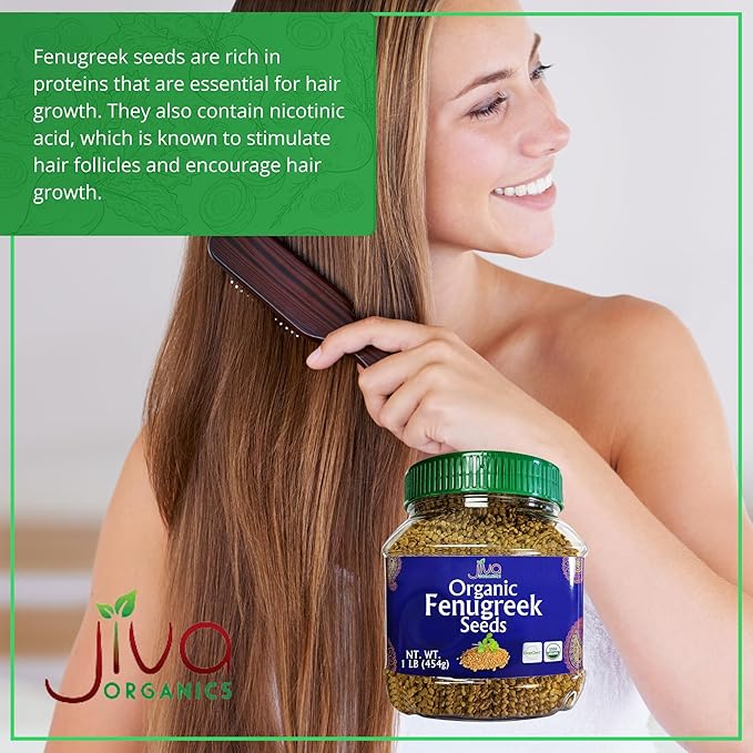 Jiva Organics Organic Fenugreek Seeds Whole 1 Pound Jar - Methi Seed for Cooking, Sprouting & Beauty Care