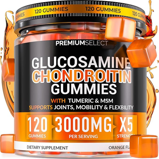 Glucosamine Chondroitin Gummies for Joint Support – 120 Glucosamine Gummies Extra Strength 3000mg with MSM, Turmeric, Calcium, Vitamin D3 – Sugar Free Vegan Adults Supplement – Flexibility & Mobility