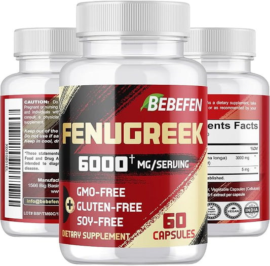 BEBEFEN Fenugreek Capsules 6000mg - Dietary Supplement for Digestion, Women's Health & Overall Well-Being - Vegetarian, Non-GMO