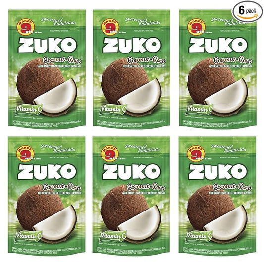 Zuko Coconut Instant Powder Drink | Family Pack | No Sugar Needed | Vitamin C | 14.1 Ounce (Pack of 6)