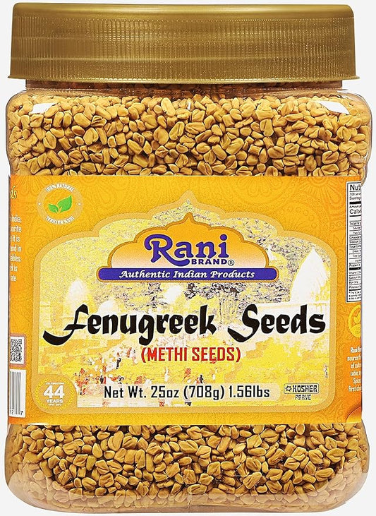 Rani Fenugreek (Methi) Seeds Whole 25oz (1.56lbs) 708g PET Jar, Trigonella foenum graecum ~ All Natural | Vegan | Gluten Friendly | Non-GMO | Kosher | Indian Origin, used in cooking & Ayurvedic spice